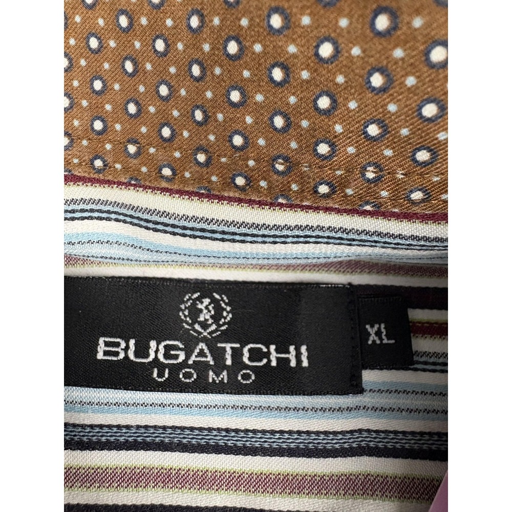 Bugatchi Shirt Mens XL Blue Brown Striped Button Down Long Sleeve Dress Casual - Picture 3 of 8